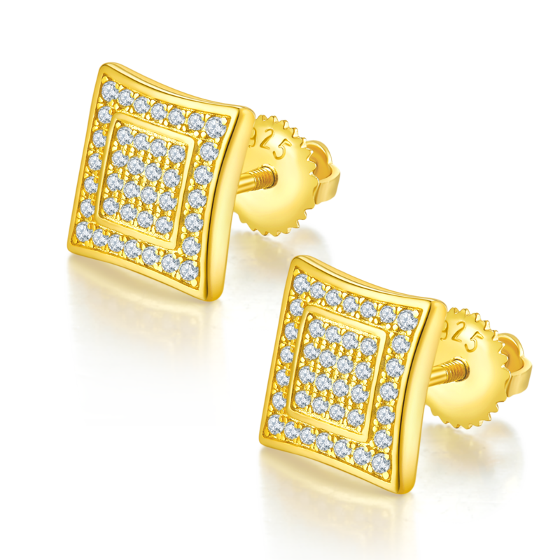 方形双环S925银Stud Earring带螺纹Moissanite厘石D级0.41ct